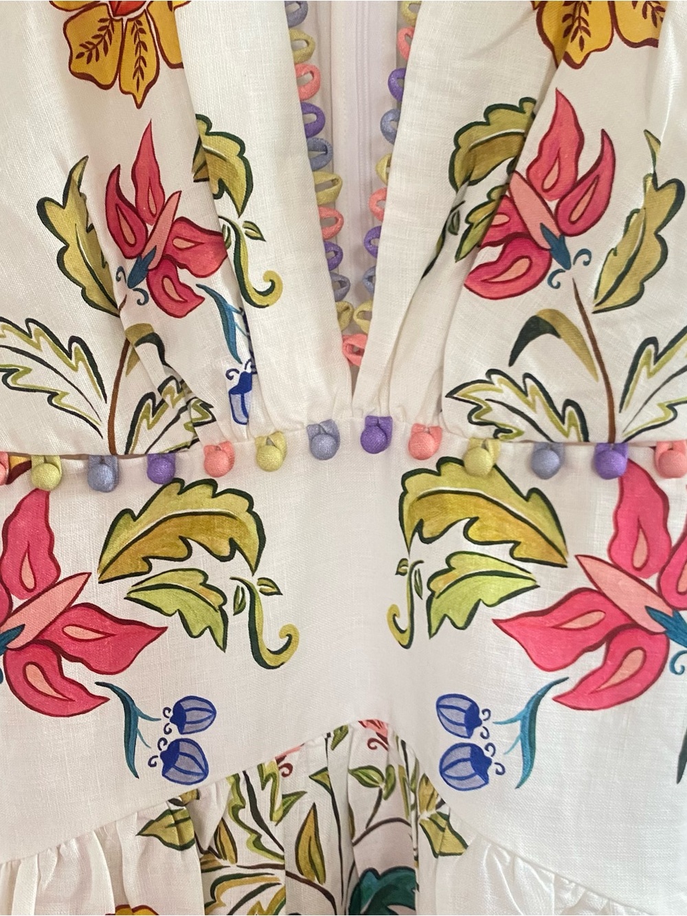 Farm Rio Off-White Floral Insects Euroflax™ Premium Linen Maxi Dress Sz S NWT - Picture 5 of 7